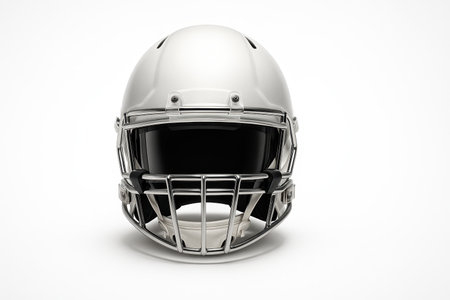 White football helmet front facing with chrome facemask and clear visor metallic pearl finishの素材