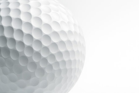 Blank unbranded golf ball extreme macro close up showing crisp dimple texture studio isolated on whiteの素材