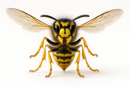 Wasp or hornet underside ventral view on white background captured through clear acrylic showing tarsal claws and stinger base for insect study themesの素材