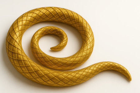 Close up gold serpent tail spiral on clean white background detailed statue pattern concept for temple art mythology dragon design and luxury decorative cultural illustration projectsの素材