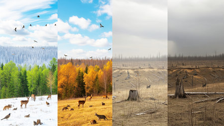 Collage of photos with wild animals in the autumn forest. Siberiaの素材