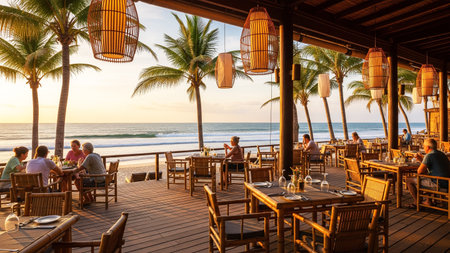 Tropical restaurant on the beautiful beach.の素材