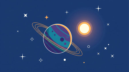 Planets in the solar system. Vector illustration in flat style.の素材