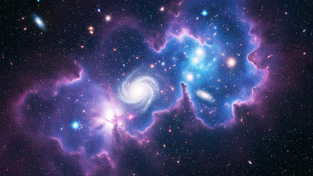 Planets, stars and galaxies in outer space showing the beauty of space exploration.の素材