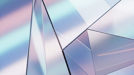 3d rendering of abstract geometric shapes background. Reflective surface of glass.の素材