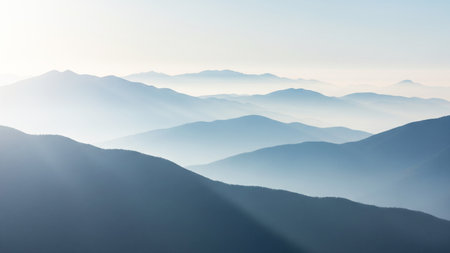 Mountain landscape in the morning light. Panoramic view.の素材