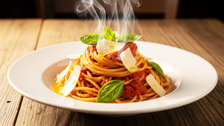 spaghetti bolognese with tomato sauce and parmesan.の素材