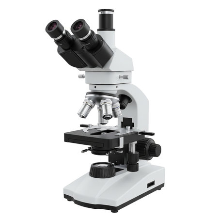 Microscope isolated on white background. Clipping path included.の素材