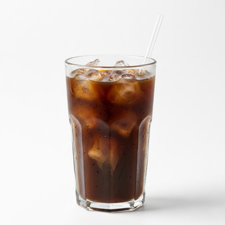 Cola in a glass with ice cubes on a white background, isolatedの素材