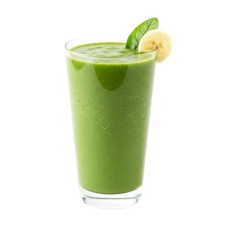 Green smoothie with banana and spinach isolated on white background, clipping pathの素材
