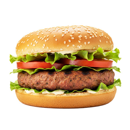 Hamburger isolated on white background. Clipping path included.の素材