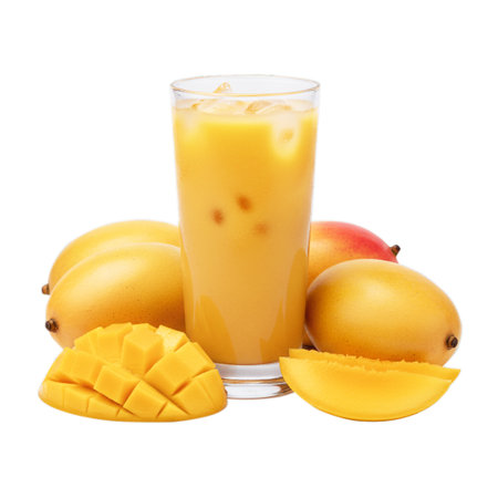 Mango smoothie and fresh mango fruits isolated on white background.の素材