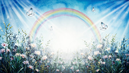 Ethereal Meadow with Rainbow and Sunlightの素材