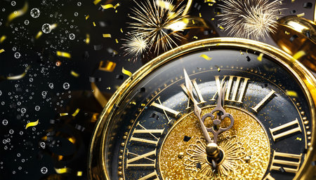 Festive New Year's Eve Countdown with Golden Clock.の素材