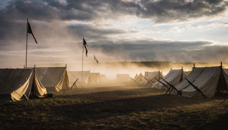 Misty Morning in a Historical Campの素材