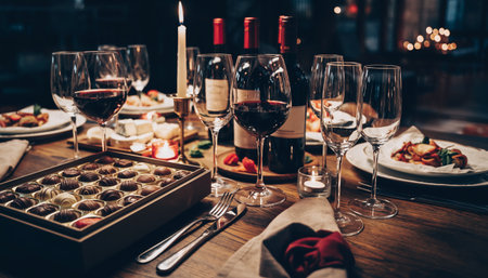 Elegant Dinner Table Set for a Romantic Eveningの素材