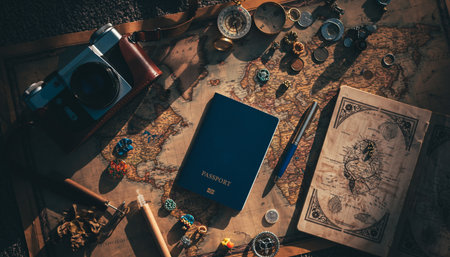 Vintage Map Camera Passport Travel Planningの素材