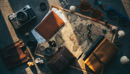 Old Map Explorer Travel Desk Preparationの素材