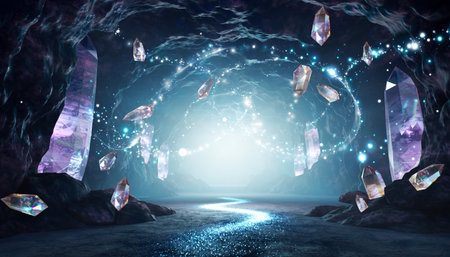 Magical Cave Crystals Glowing Path Fantasyの素材