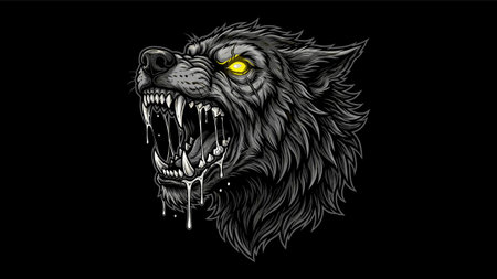 Ferocious Werewolf Head With Glowing Eyes and Saliva