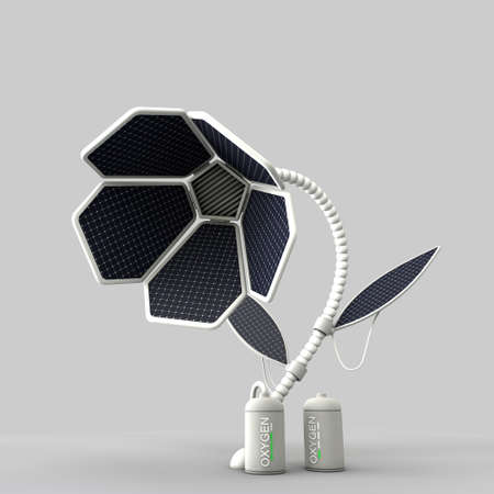 Flower with petals in the form of solar panels producing oxygen.の写真素材