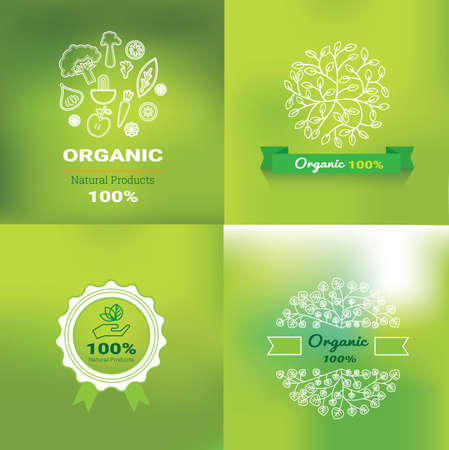 Organic food labels and elements, set for food and drink, restaurants and organic products vector illustration.のイラスト素材