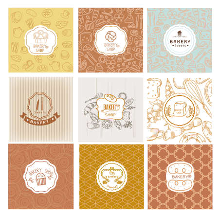 Set of vector bakery logo. Bread and pastries labels, badges and design elementsのイラスト素材
