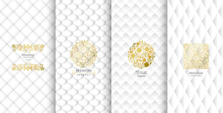 Collection of design elements,labels,icon,frames, for packaging,design of luxury products.Made with golden foil.Isolated on white background. vector illustrationのイラスト素材