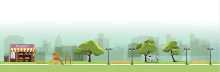 nature landscape with garden,public park, bakery shop,amusement park, vector illustrationのイラスト素材