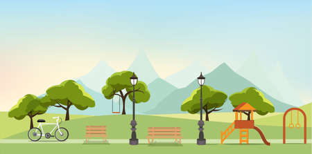 nature landscape with garden,public park, amusement park, vector illustrationのイラスト素材