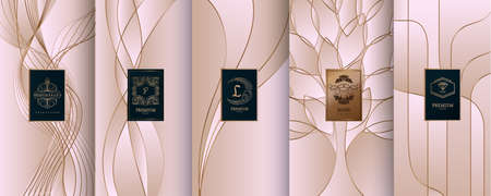 Collection of design elements, labels, icon, frames, for packaging,design of luxury products. Made with golden foil. Isolated on line background. vector illustrationのイラスト素材