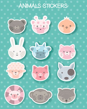 face animal sticker for printing, package,brand,product,t shirt.vector illustrationのイラスト素材
