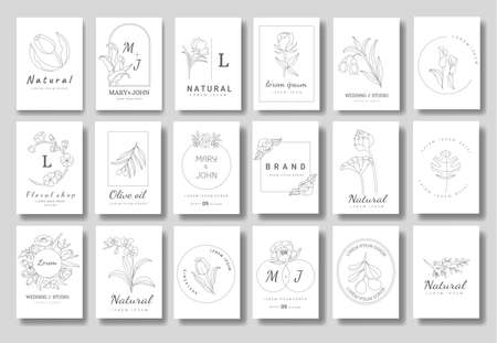 Premium floral logo templates for wedding, banner, badge, printing, product, package. vector illustrationのイラスト素材