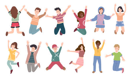 jumping people set.vector illustrationのイラスト素材