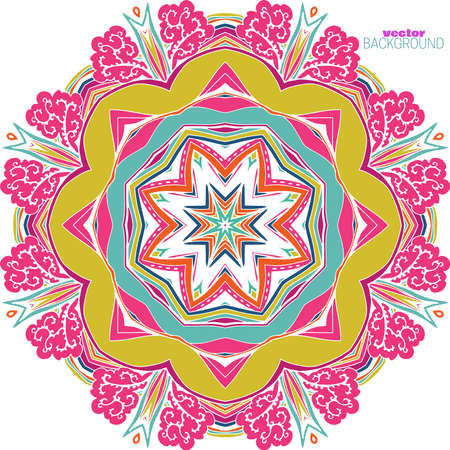 bright Ornamental round floral seamless lace pattern. Indian ornament, kaleidoscopic floral pattern, mandala.のイラスト素材