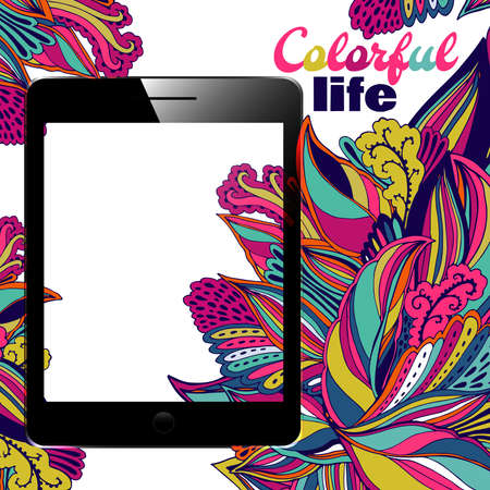 Realistic tablet pc computer with blank screen isolated on white background. Vector eps10 illustrationのイラスト素材