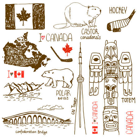 Hand drawn symbols of Canada.のイラスト素材
