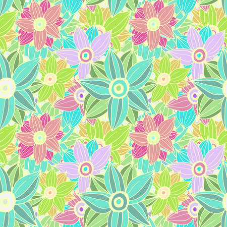 Beautiful bright illustration with abstract flowers. Fresh, bright pattern with flowers. Unreal cute illustration for design fabrics, clothing and covers phone.のイラスト素材