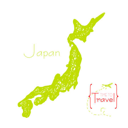 Time to travel. Drawn by hand a map of Japan. Outline of Japan for tourist advertising booklet for advertisingのイラスト素材