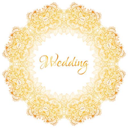 elegant floral ornamental background with inscription wedding, golden decor on light pattern, can be use for invitation, wedding, greeting card, cover, packing, vector illustrationのイラスト素材