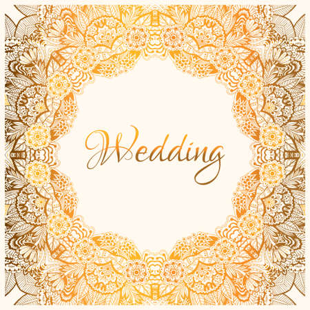 elegant floral ornamental background with inscription wedding, golden decor on light pattern, can be use for invitation, wedding, greeting card, cover, packing, vector illustrationのイラスト素材