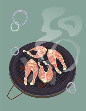 Grilled fish. Barbecue. Red fish Vector.のイラスト素材
