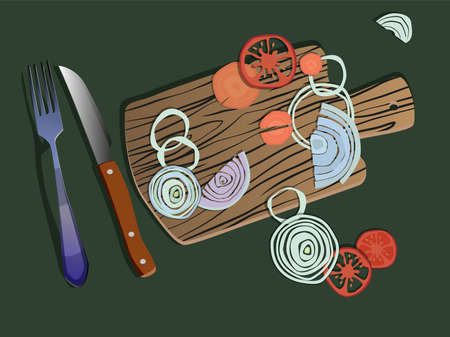 Still life of cutlery with vegetables. Vector.のイラスト素材