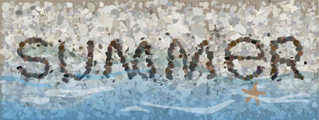 The word laid out on the shore with sea pebbles. Vector.のイラスト素材