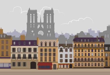 Paris. Notre Dame de Paris. Sunny day. Vector.のイラスト素材