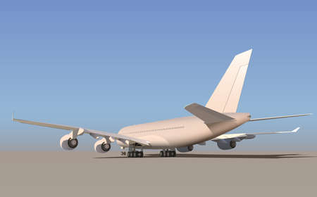 Passenger aircraft from the side of the tail in sunny weather against the sky.