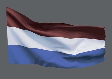 The flag of the Kingdom of the Netherlands, Holland, is a rectangular cloth consisting of three horizontal stripes of red, white, and blue.のイラスト素材