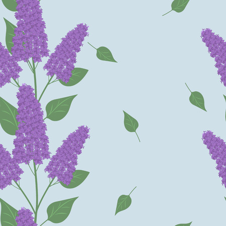Seamless pattern with a branch of lilac on a blue background.のイラスト素材