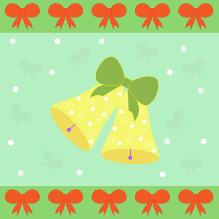 Christmas card with bells, ribbon and snowflake. Vector, illustration.のイラスト素材