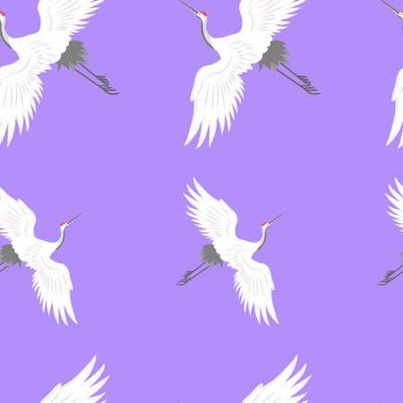 Seamless pattern with white flyng shadoof on a purple background. For decoration of textiles, packaging, wallpaper. Vector illustration.のイラスト素材